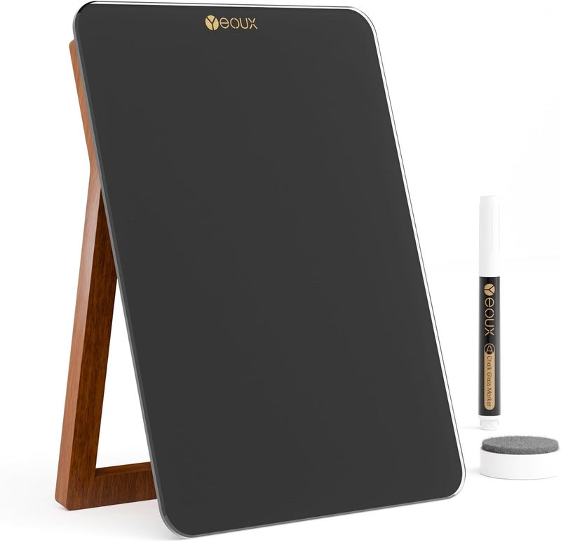 YEOUX Desktop Black Glass Dry Erase Whiteboard with Reversible Wood Stand, Small Portable White Board Easel for Desk, Reusable Desk Notepad 9.5"x6.7" for Office, Home, School, Marker&Eraser Included, - Image 1